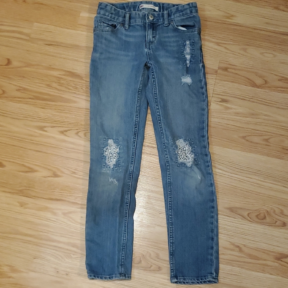 Girls Levi's Boyfriend Jeans With Lace Patched Knees Size 8 EUC